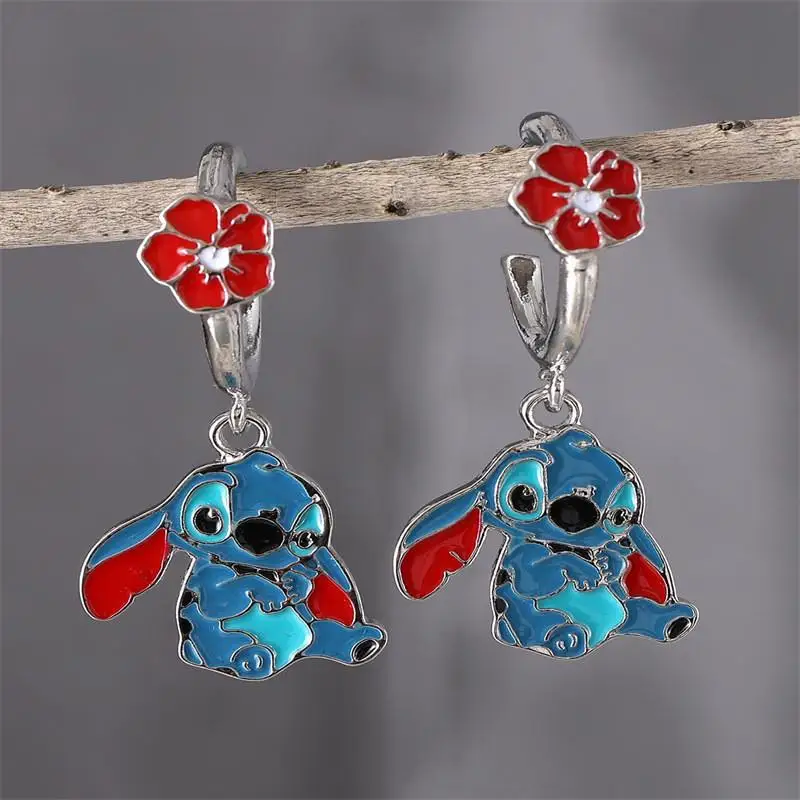 

Cute Cartoon Stitch with Flower Stud Earrings for Women Teen Girls Lovely Ear Accessories Jewelry Gifts for Fans