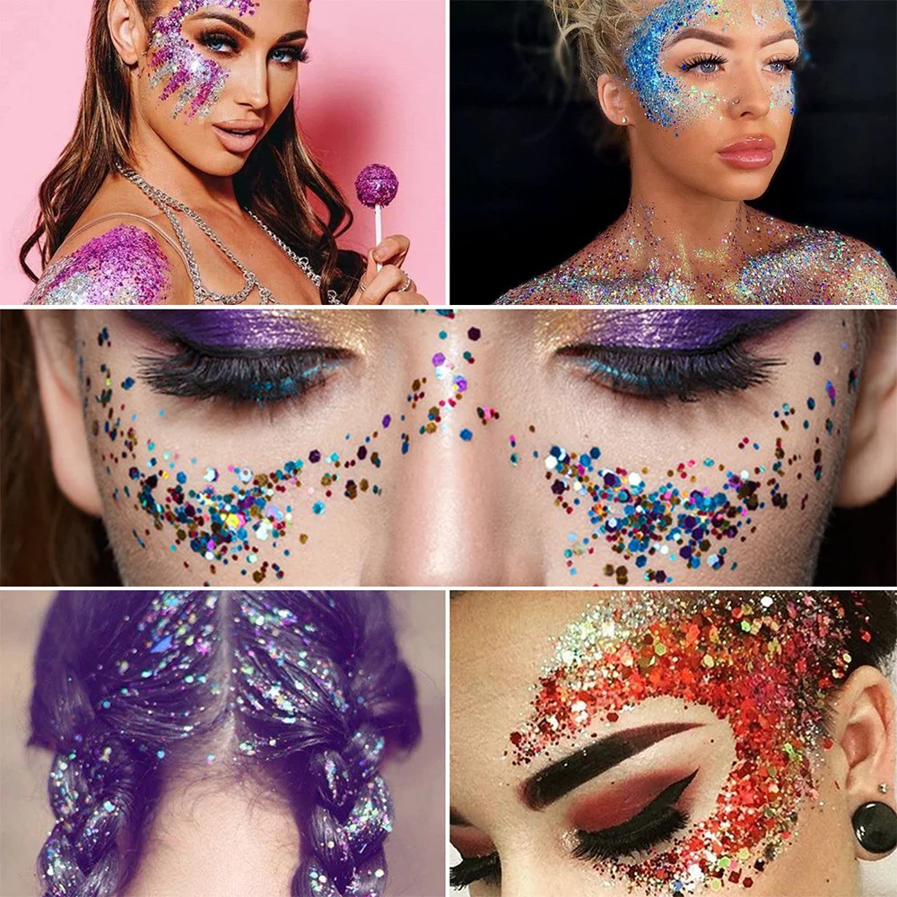 12 Colors Face Glitter Makeup Body Glitter Gel Holographic Sequins Makeup Glitter Gel for Bar Festival Party