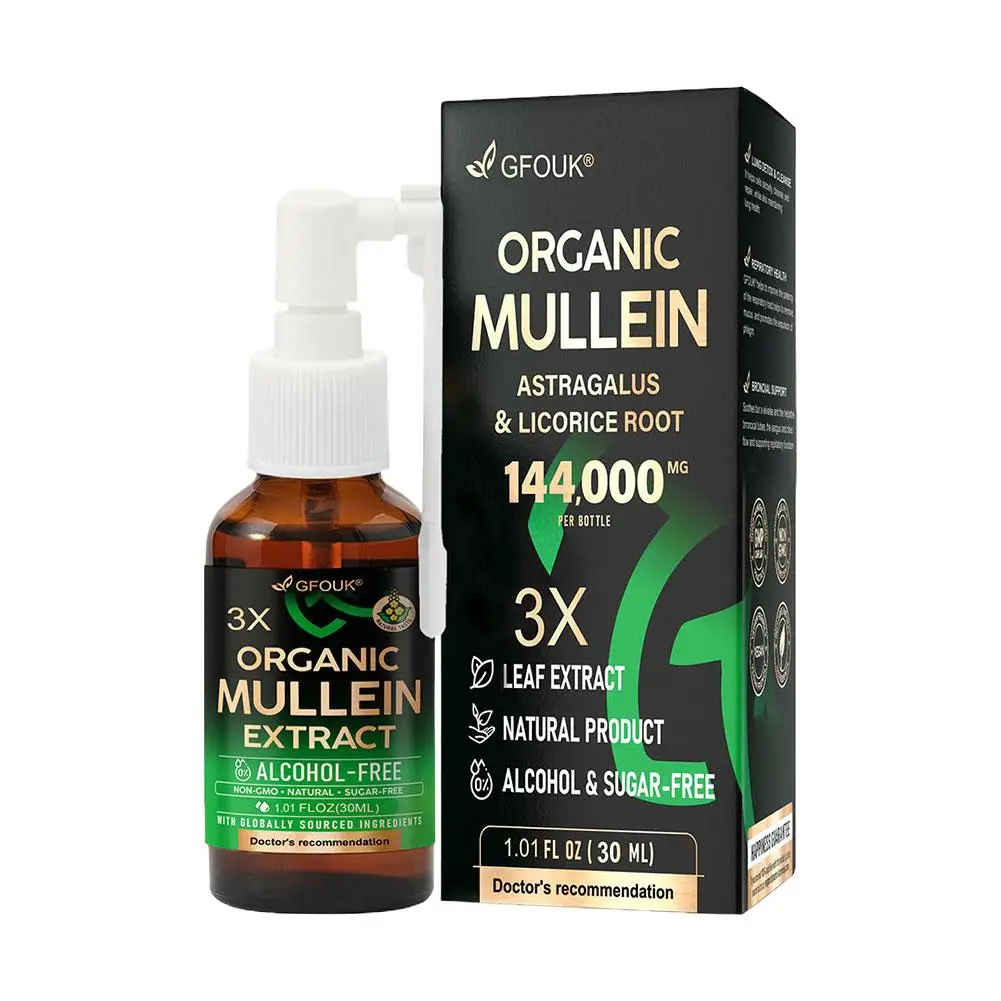 GFOUK 3X Bio-Königskerzen-Lungenreinigungsspray Astragalus- & Süßholzwurzel-Extrakt Atemwegsunterstützung zur Schleimlinderung & Atemhilfe