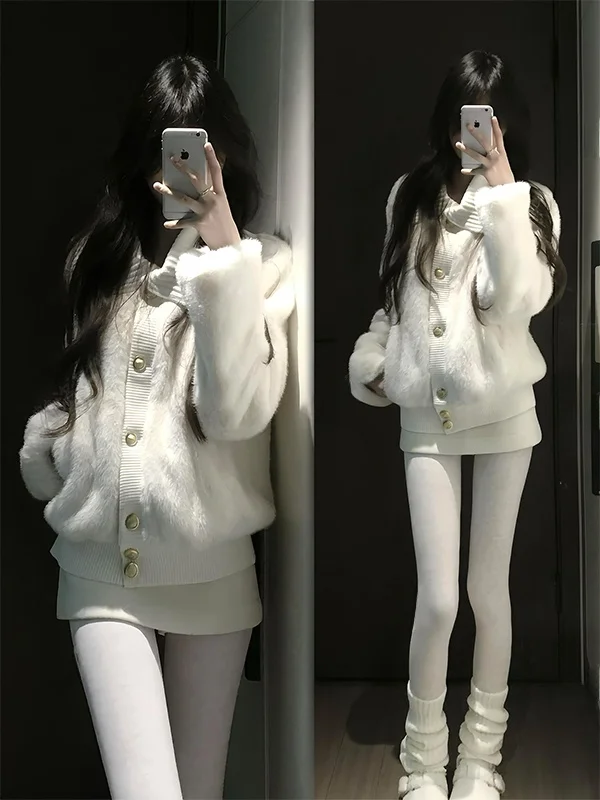 

Корейский стиль: Мягкий, пышный вязаный кардиган с большим воротником, на одной пуговице, свободного кроя, для женщин, осень-зима