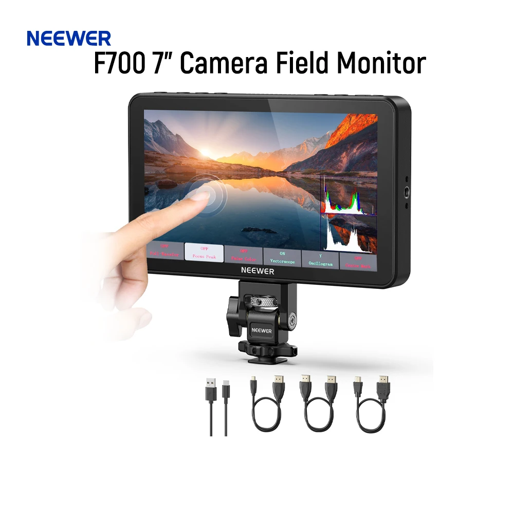 

NEEWER F700 7" Camera Field Monitor, 2000nit HD 1920x1080 IPS Touch Screen with 3D LUT, 4K Loop in/Out with Peak Focus