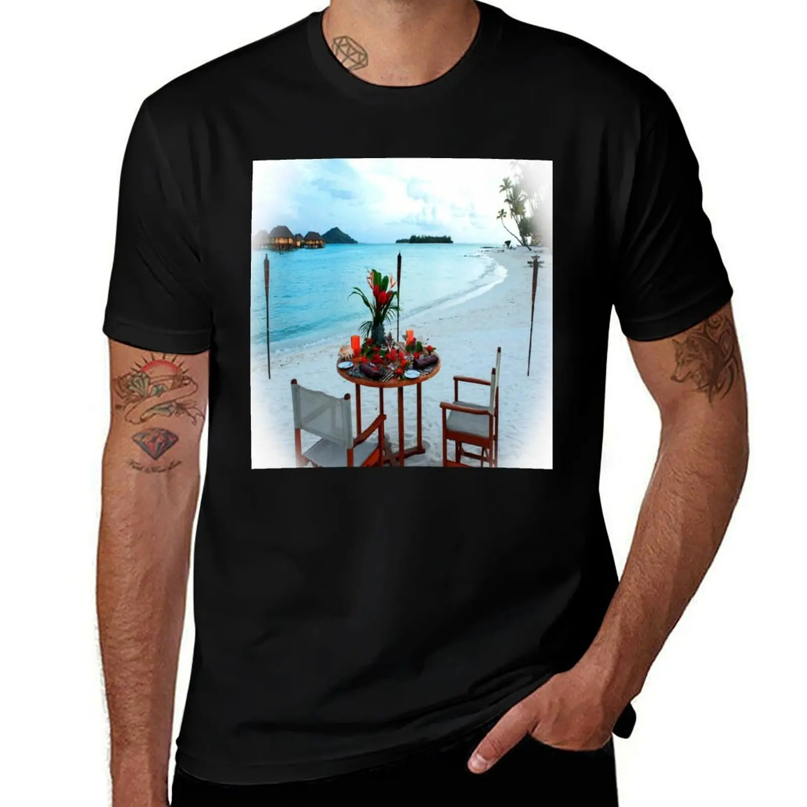 Bora Bora Beach Breakfast Tahiti Photo T-Shirt t shirts for man graphic tees T-Shirt