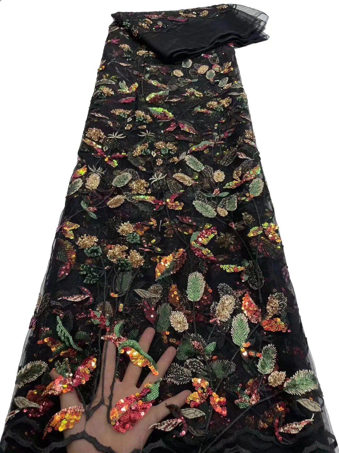 

2023 new exquisite multi-color sequin flower mesh lace, European and American fashion women's evening dress 5yards
