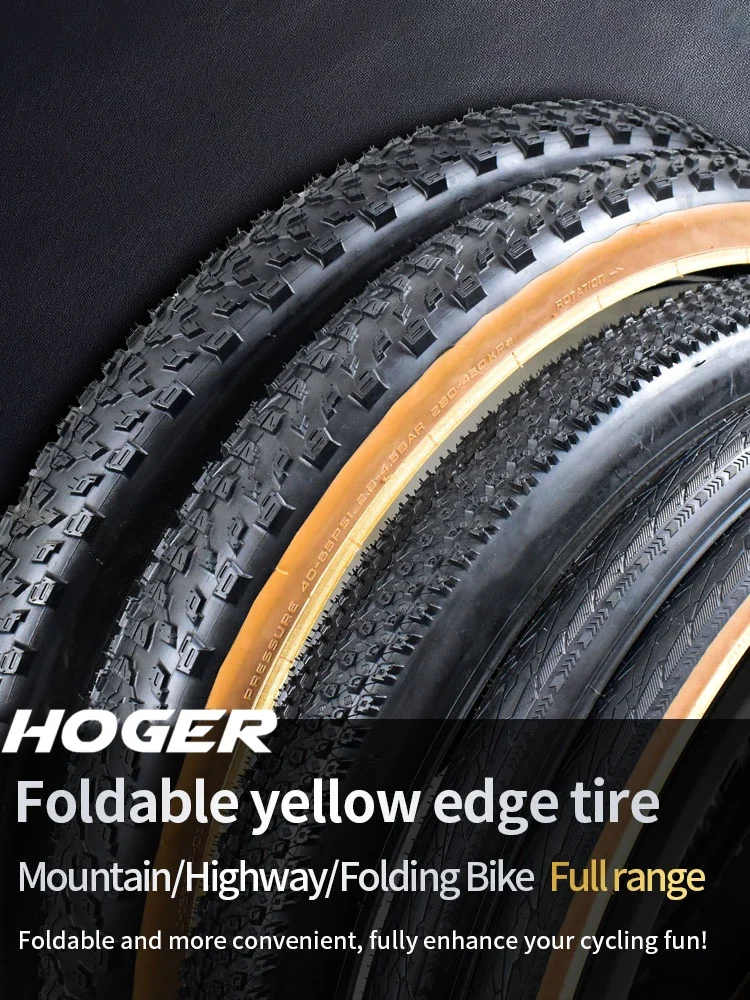 HOGER MTB Bicycle JILUER Foldable Gravel Tire Black/Yellow 60TPI Road BICYCLE Tire 26×2.25/27.5×2.1/2.2/29×2.2/700×25C/20×1.35