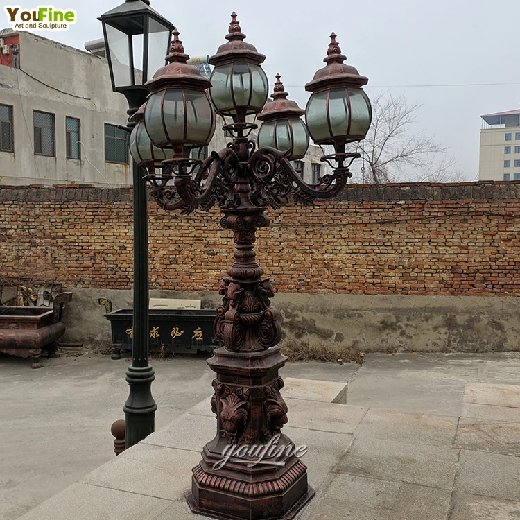 Black Antique Wrought Iron Street Lamp Posts Cast Iron Outdoor Lamp Posts for Sale