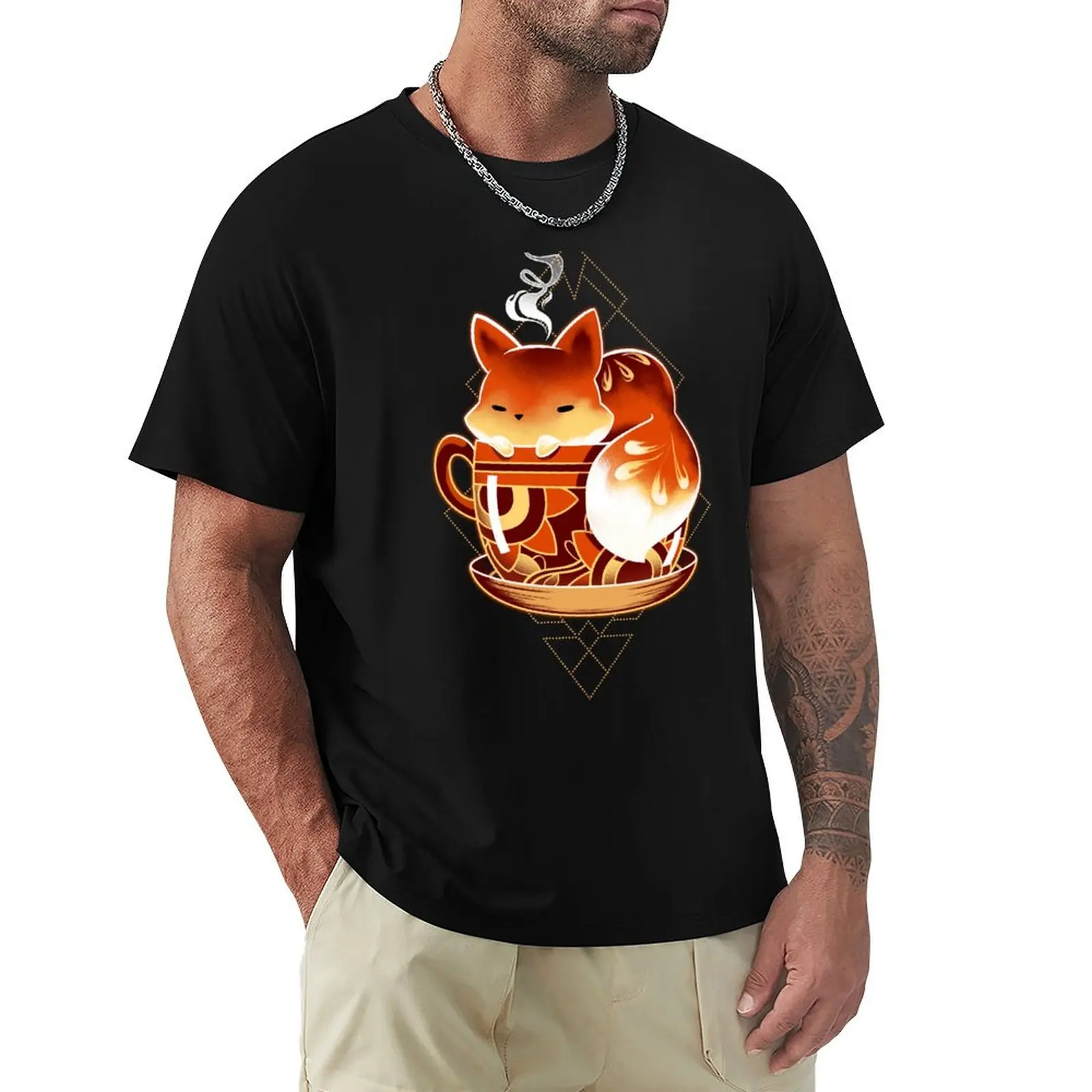 Cup of Fox - Cute Coffee Animal T-Shirt t shirts for man cotton soft T-Shirt