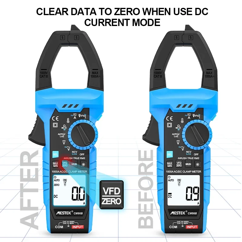 Mestek CM86B True-RMS 1000A AC/DC Current Clamp Meter with iFlex, Measures AC/DC current with included 3000A iFlex current probe