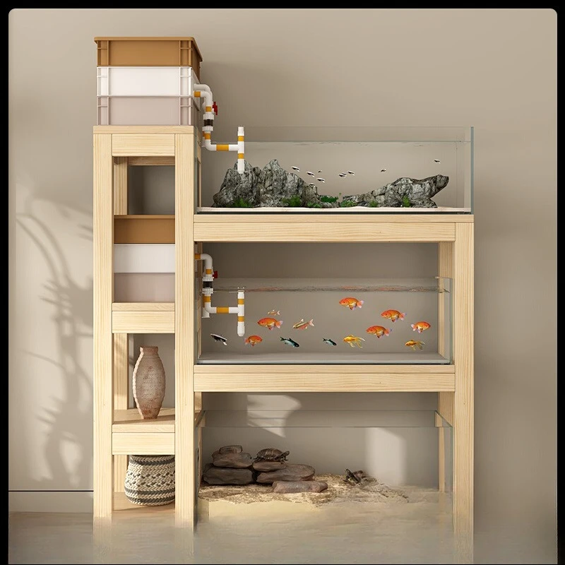 

Solid wood flower stand, fish tank shelf, floor-to-ceiling display rack in household living room, multi-layer high and low stagg