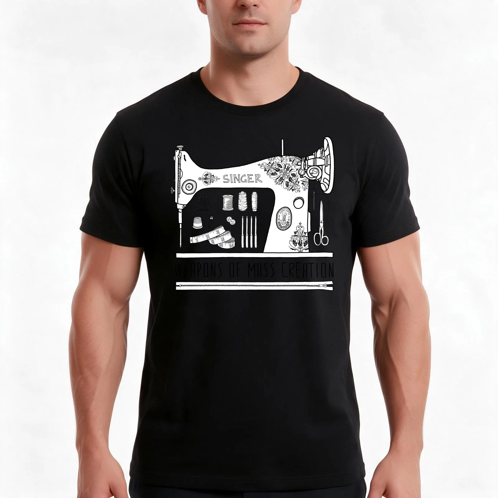 Weapons Of Mass Creation - Sewing T-Shirt, Summer Casual Cotton Tee, Oversized Streetwear Tops, Vintage Graphic Print