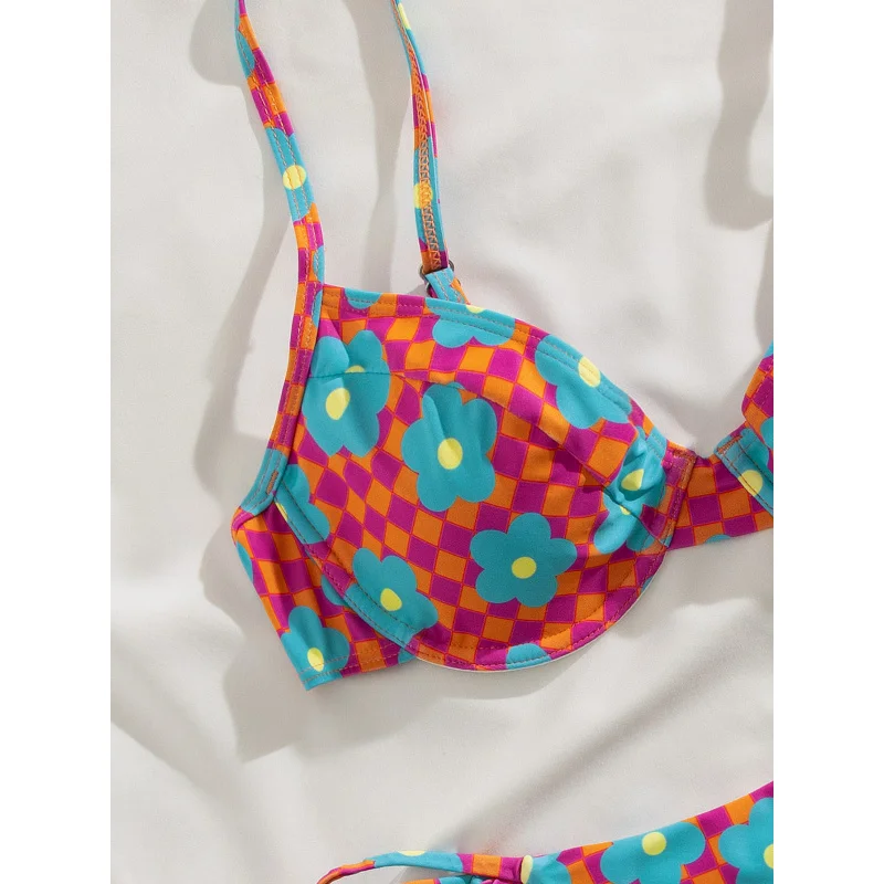 Nouveau sac souple imprimé à armatures, sangle fine réglable, décor en métal, ensemble de Bikini de fête élégant à lacets