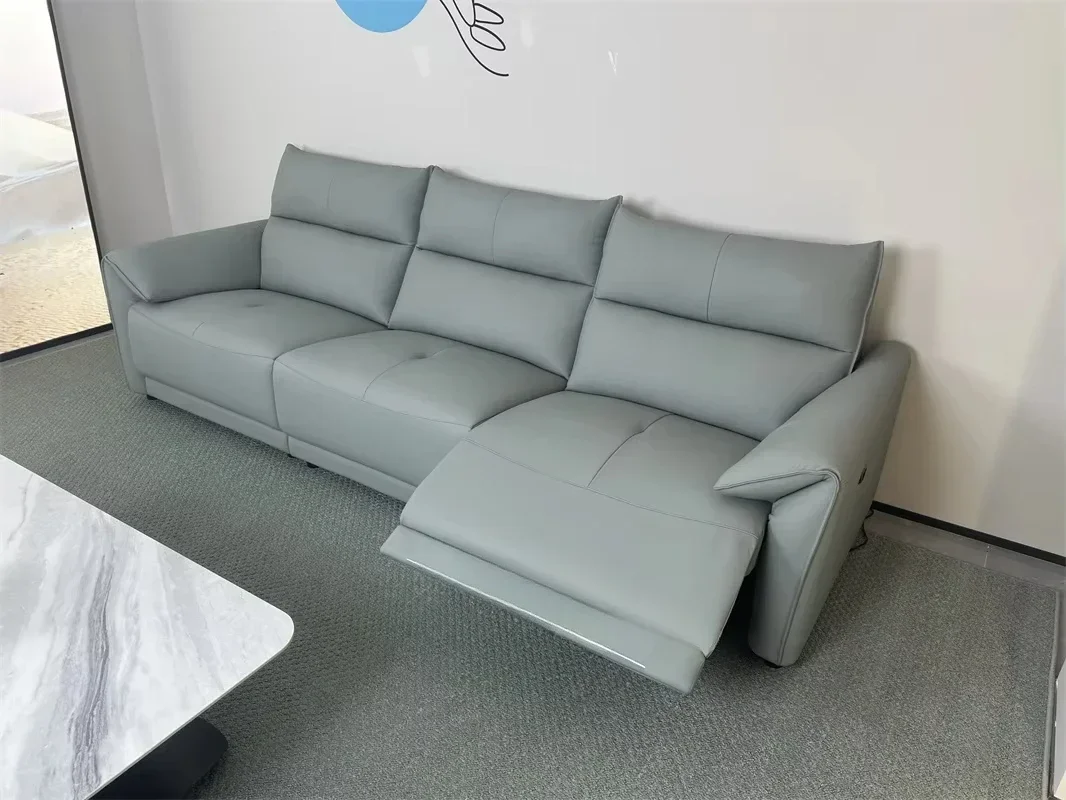 Un ensemble de canapé en cuir bleu économique, 3 places, inclinable, en forme de I, pour appartement et maison, salon, offre spéciale