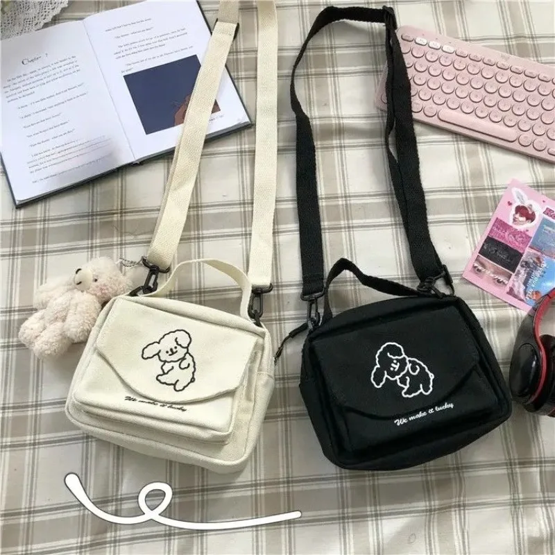 Teen Women Messenger Bags Ladies Canvas Printed Cute Small Square Bag, Student Girls Cartoon Shoulder Bag, Mobile Phone, Wallet