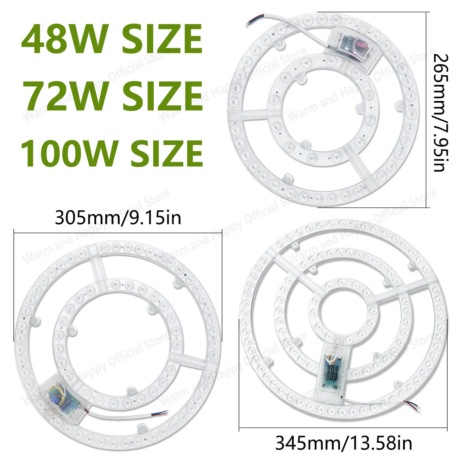 2pcs Non Driver LED Light Board 48W 72W 100W Tricolor Circular Light Source Module Ceiling Light Replacement Accessories
