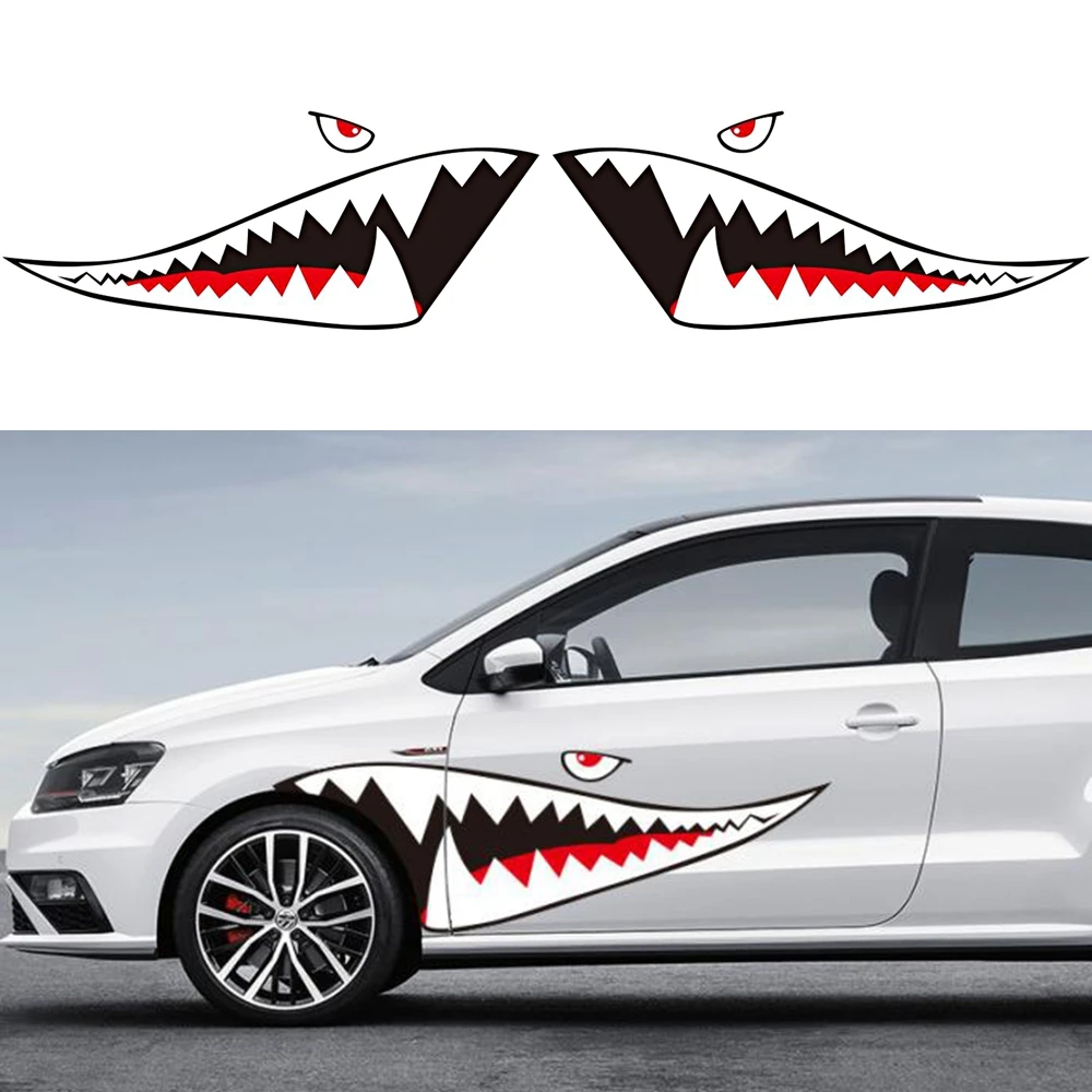 Pair of Shark Mouth Teeth PVC Graphics Sticker for Car Door Hood Body Side Decals Vinyl Auto Exterior Styling Film Foil Sheets