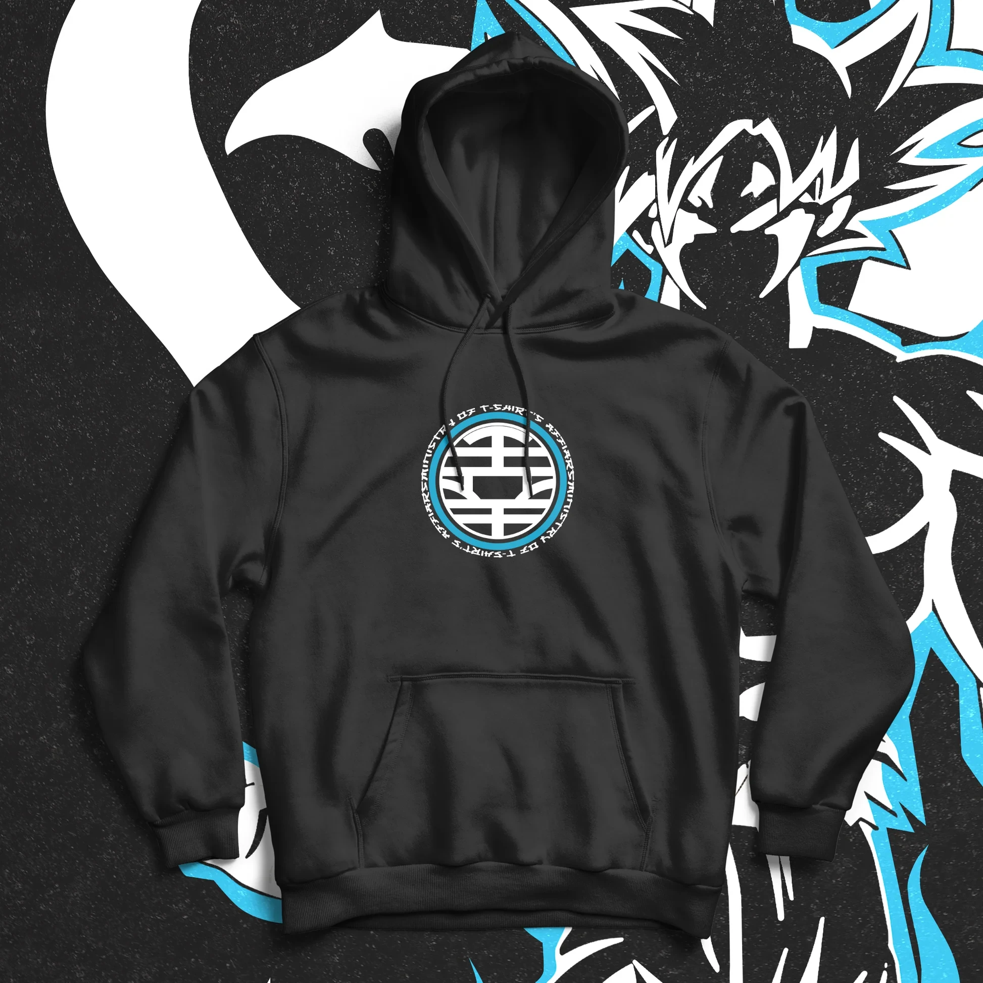 بلوفر Dragon Ball Z بغطاء للرأس من القطن الأسود Son Goku مطبوع عليه شخصية الرسوم المتحركة مع تصميم فني خط أزرق وأبيض لباس غير رسمي