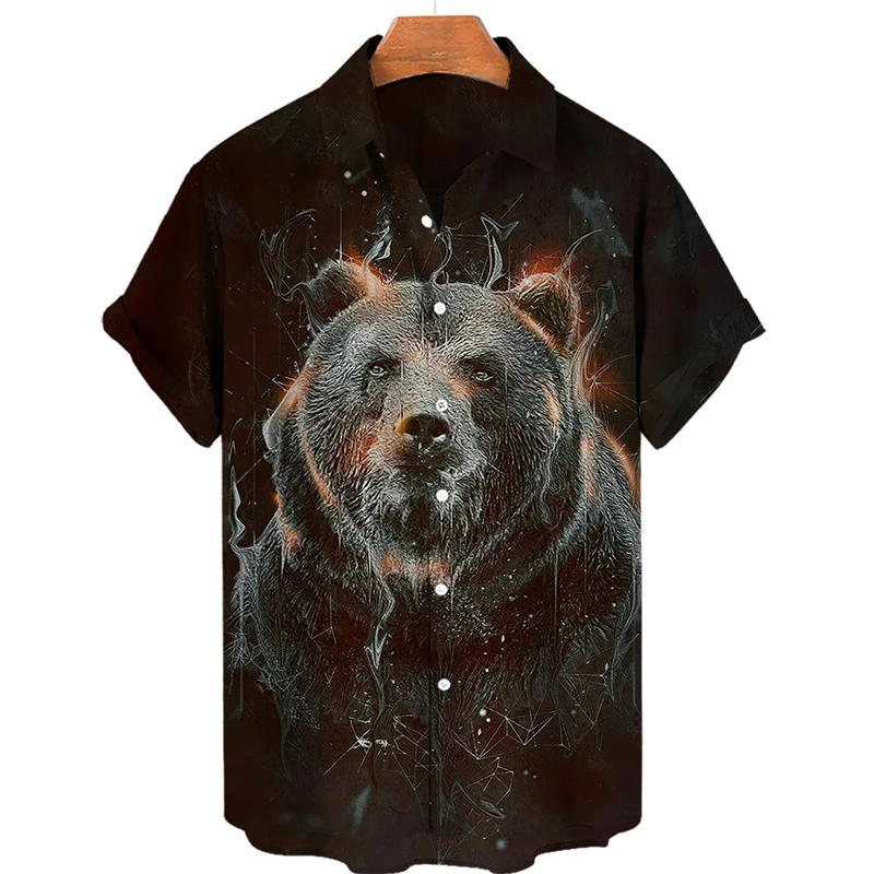 

Harajuku Fashion Bear Graphic Blouses Funny Animal 3D Printed Shirts For Men Clothes Casual Mens Lapel Blouse Button Clothing