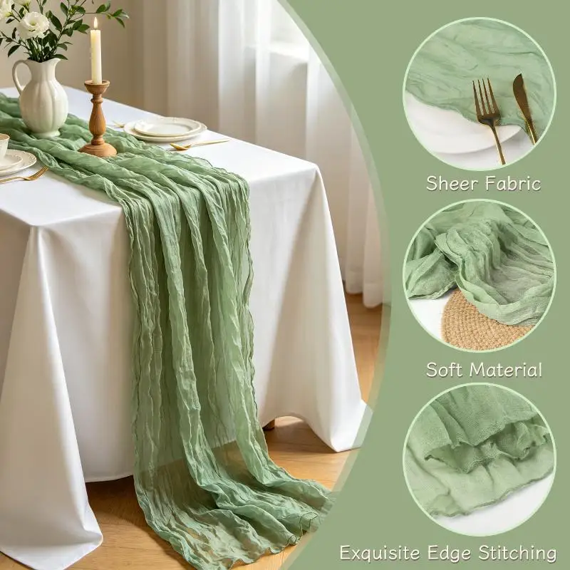 Boho Sheer Cheesecloth Table Runner 90x180-400cm Wedding Birthday Dining Table Party Decor