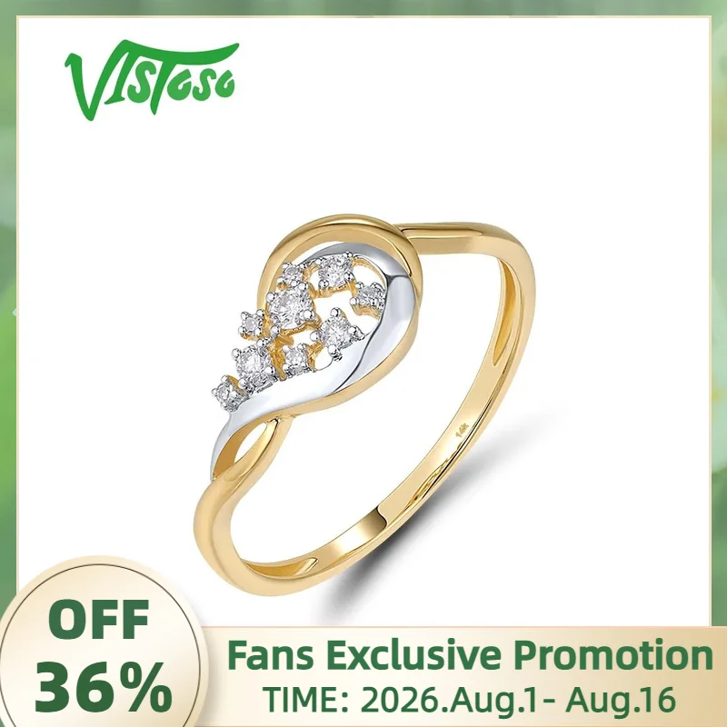 VISTOSO Pure 14K 585 Two-Tone Gold Ring For Women Sparkling Diamond Smiple Elegant Engagement Wedding Gifts Fine Jewelry