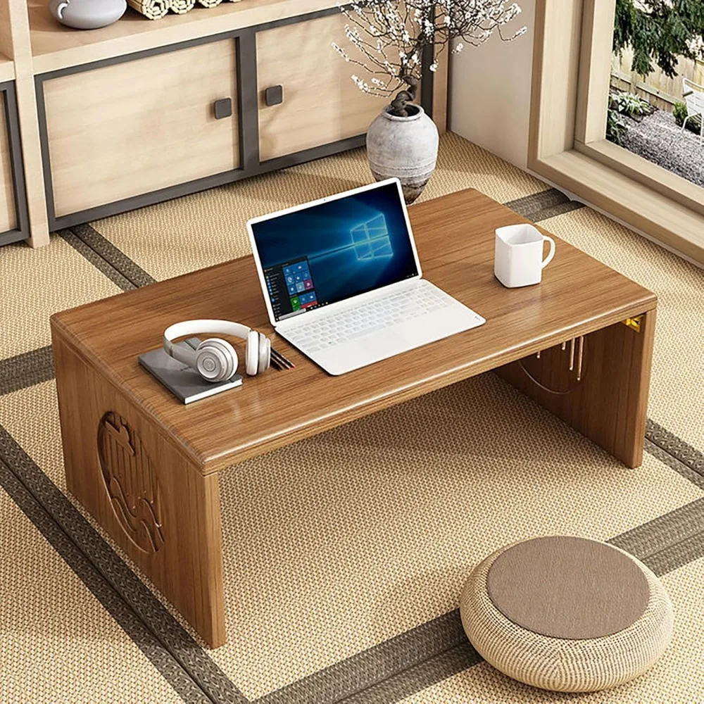 Foldable Bamboo Japanese Coffee Table, Low Tatami Floor Table, Portable Solid Wood Tea Table for Sitting & Easy Storage