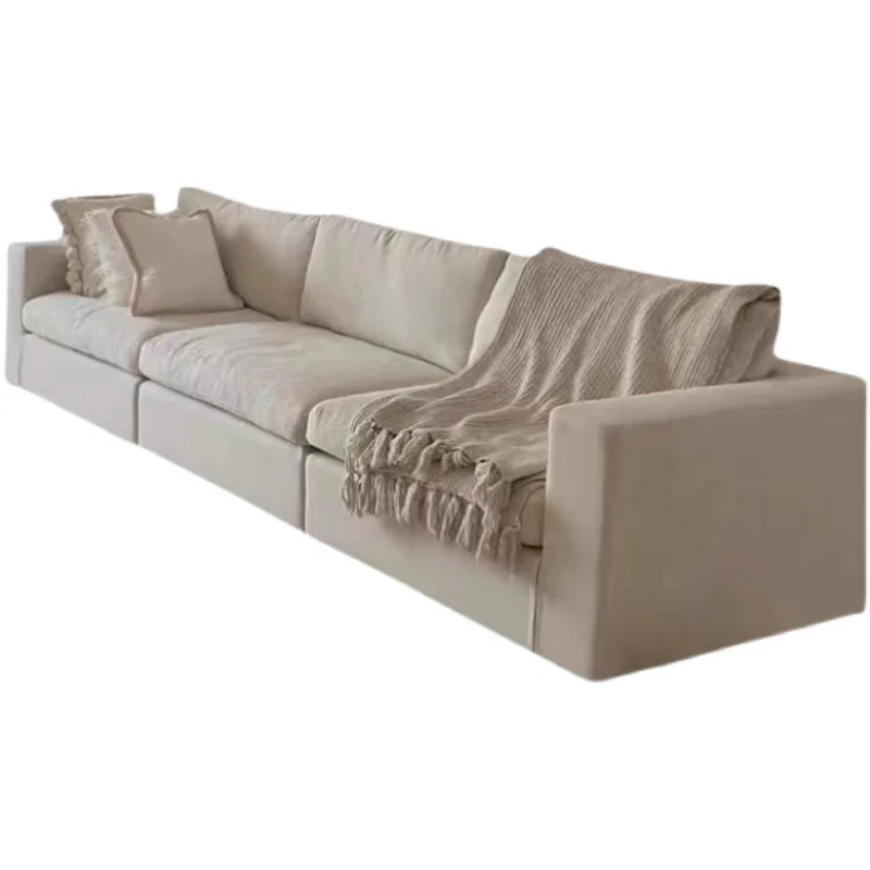 

Nordic fabric light-colored three-person sofa, simple modern living room, minimalist latex sofa combination