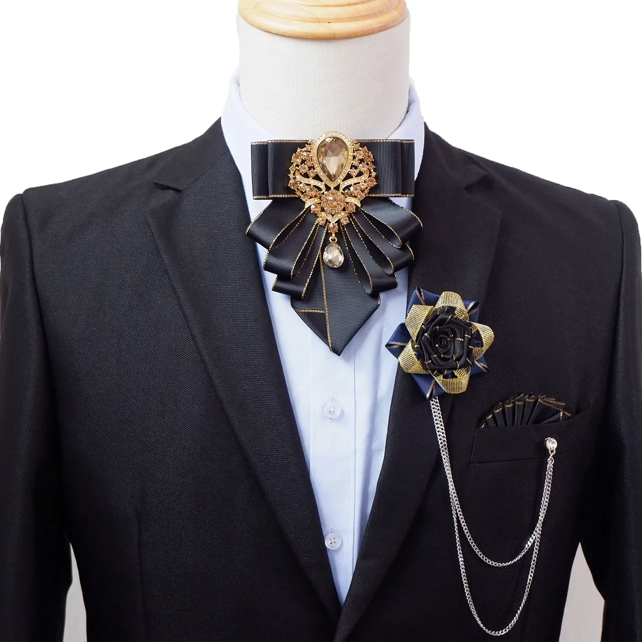 

Rhinestone Bow Tie Brooch Set Luxury Men's Original Handmade Jewelry Gifts Business Banquet Wedding Collar Flowers Corsages Sets