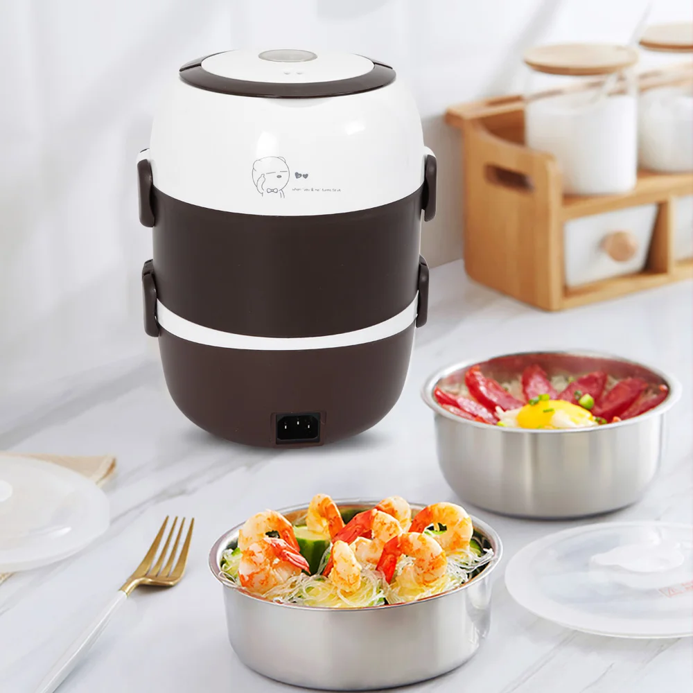 

Portable 3 Layers 2L Electric Warmer Lunch Box Lunch Containers Rice Cooker Food Heater with Stainless Steel Bowls