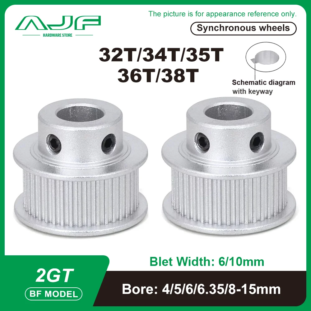 

2GT Timing Pulley 32T 34T 35T 36T 38Teeth GT2 Pulley BF Type Hole Diameter 4/5/6-15mm Belt Width 6mm/10mm Timing Wheel