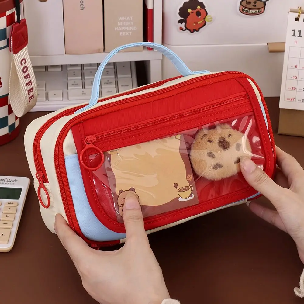 Multifunctional Contrast Color Pen Bag Handheld Large Capacity Stationery Bag Nine-layer Portable Pen Box Students