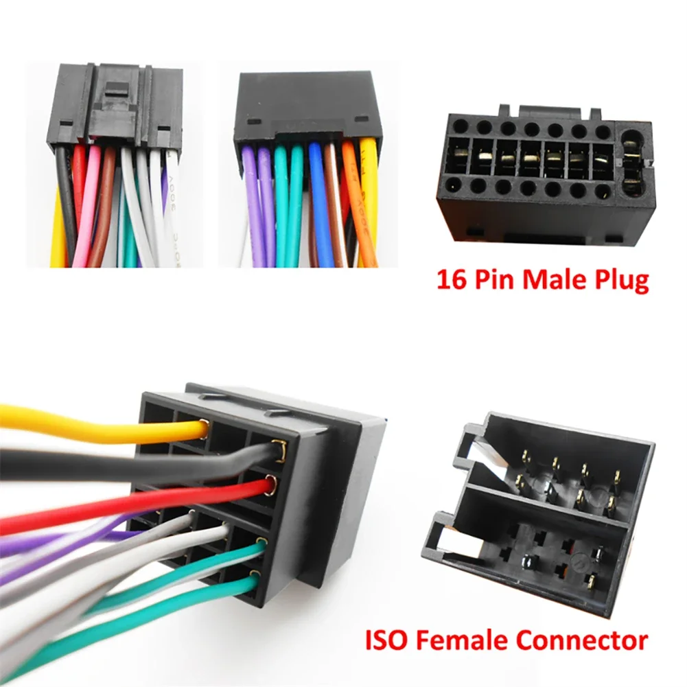 Adaptador de cabo de 16 pinos para iso, plugue 16p, conector iso, cablagem, acessório universal, fio para rádio 2 din, carro, android, unidade