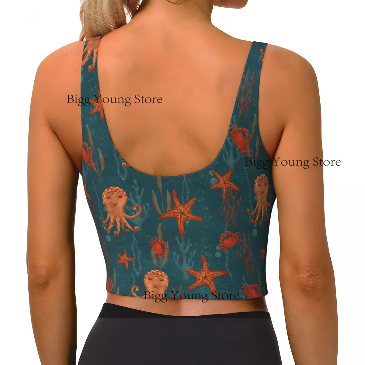 Underwater Wonders With Crab Starfish Basic Tops Women Samba Sexy V-Neck Yoga Fitness Sports Tops