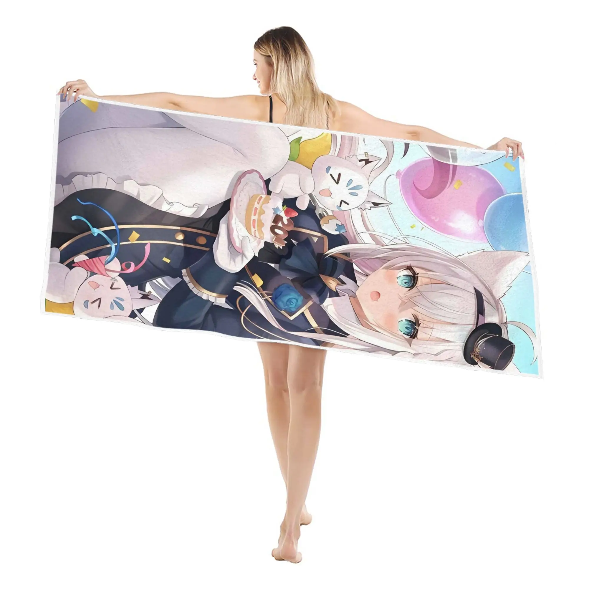 1PC V-VTuber S-Shirakami F-Fubuki Beach Towel Birthday Party Fox Girl Anime Print Microfiber Quick Dry Large Swimming Towel