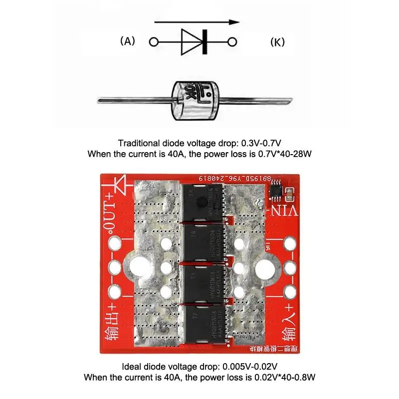 100A High Current Ideal Diode Module Charging Backflow Protection Reverse Connection Reverse Current Protection Non-Grounded