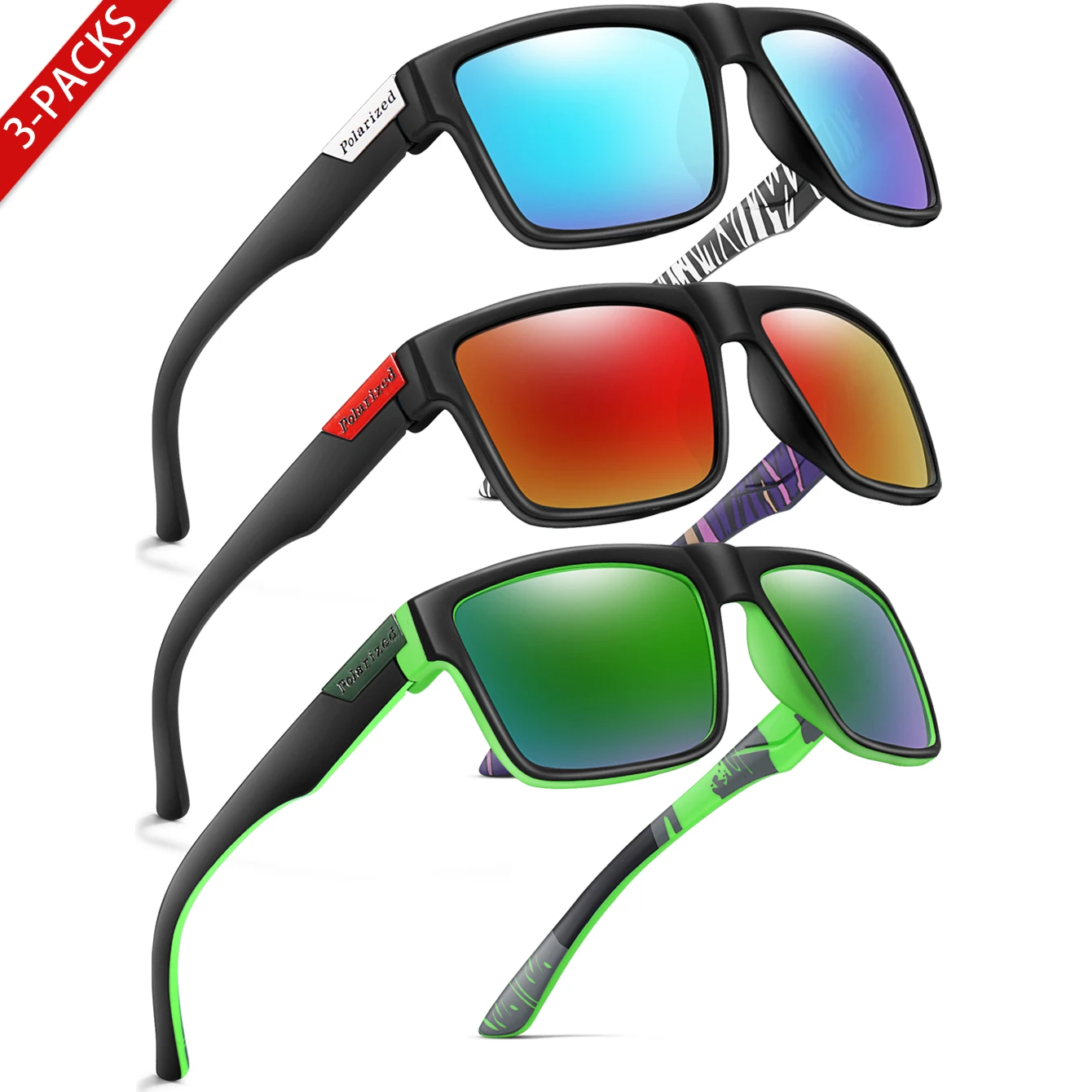 AliExpress 3 Pairs Polarized Fishing Sunglasses for Men and Women Classic Square Shades with UV Protection for Cycling Driving