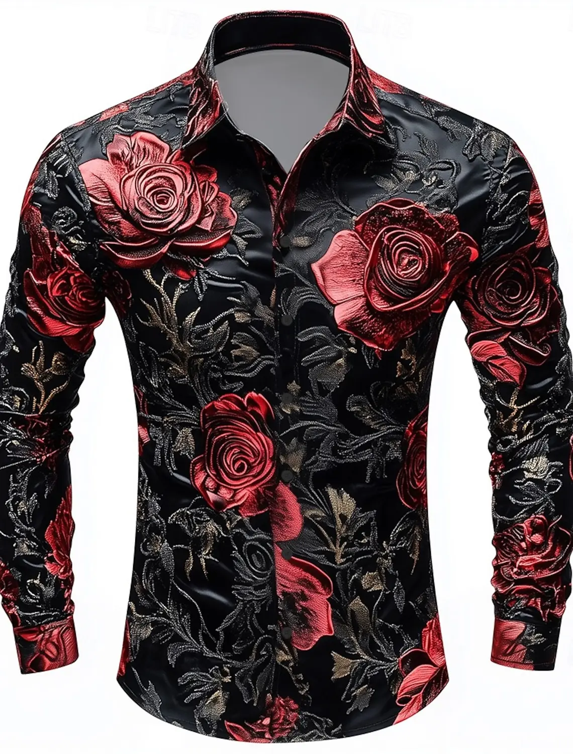 Men's Floral Print Rose Flowers Shirt Button Up Shirt Long Sleeve Dark Gothic Style Streetwear Summer 3D Print Collared Shirts