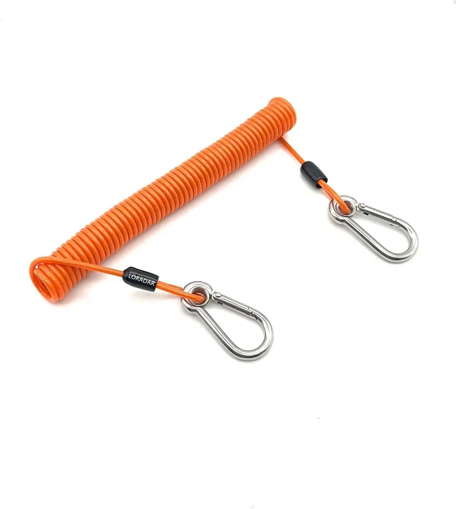 

Heavy Duty Coiled Lanyard, 150lb Stainless Steel Wire, TPU Coated, 10ft Expanded, for Fishing Kayak Paddles