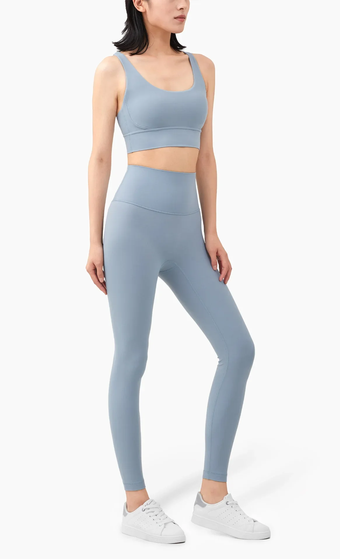 Damen Zweiteiliger Yoga-Anzug in Unifarbe, Hochintensiver Rückenfreier Yoga-BH, Hochgeschnittene Hüftlift-Leggings, Lauf- und Trainingsset – Detail 12