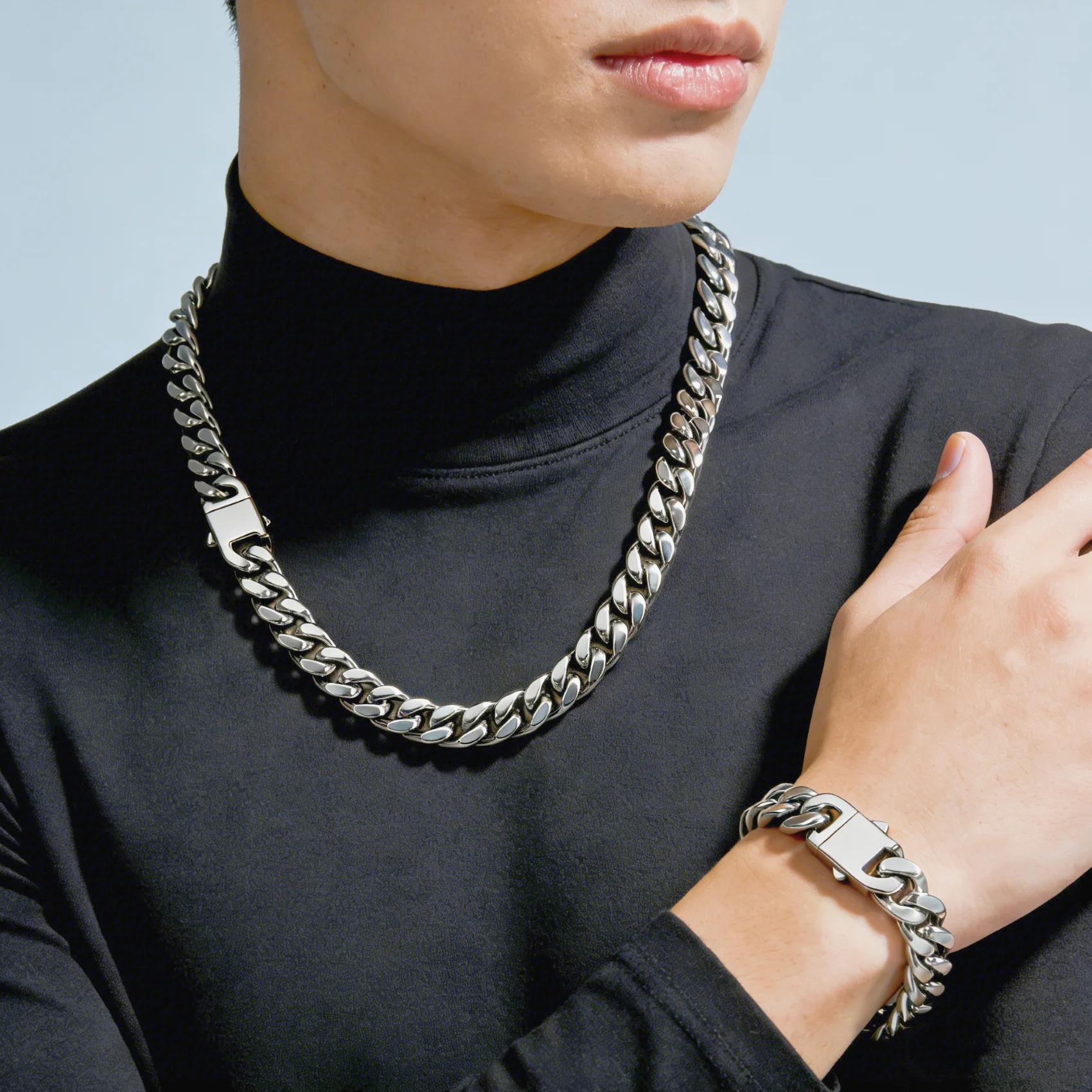 

SDA Hiphop 10/12/14mm Cuban Chain Necklace Bracelet for Female Male Cord Punk Style Stainless Steel Chain Man Jewelry