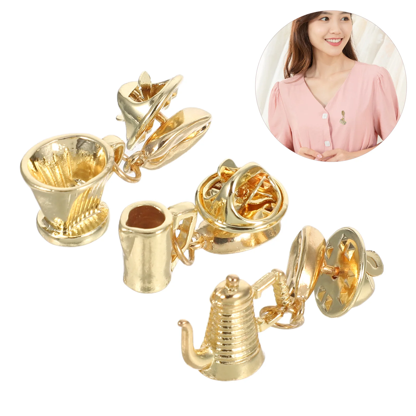 

3Pcs Coffee Brooch Pins Coffee Bean Pot Cup Design Metal Alloy Brooch Lapel Pins for Aprons Jackets Bags Casual Wear
