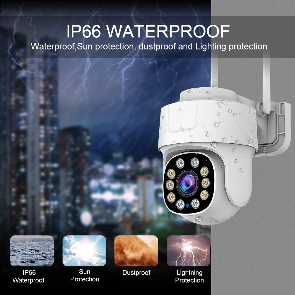 Tuya Smart Wifi PTZ Camera Outdoor Waterproof Security Camera Full Color Night Vision Audio Surveillance Human Motion Detection