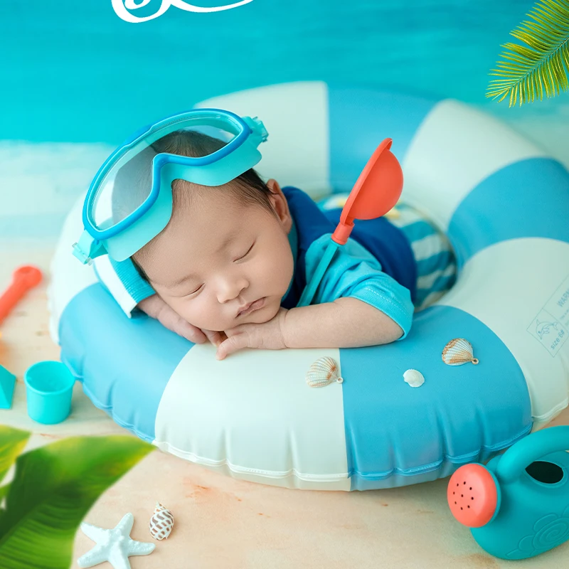 Estate Neonato Fotografia Vestito Costume da bagno per bambini + Anello da nuoto + Occhiali Set Conchiglia Puntelli da spiaggia Neonato Servizio fotografico Vestiti