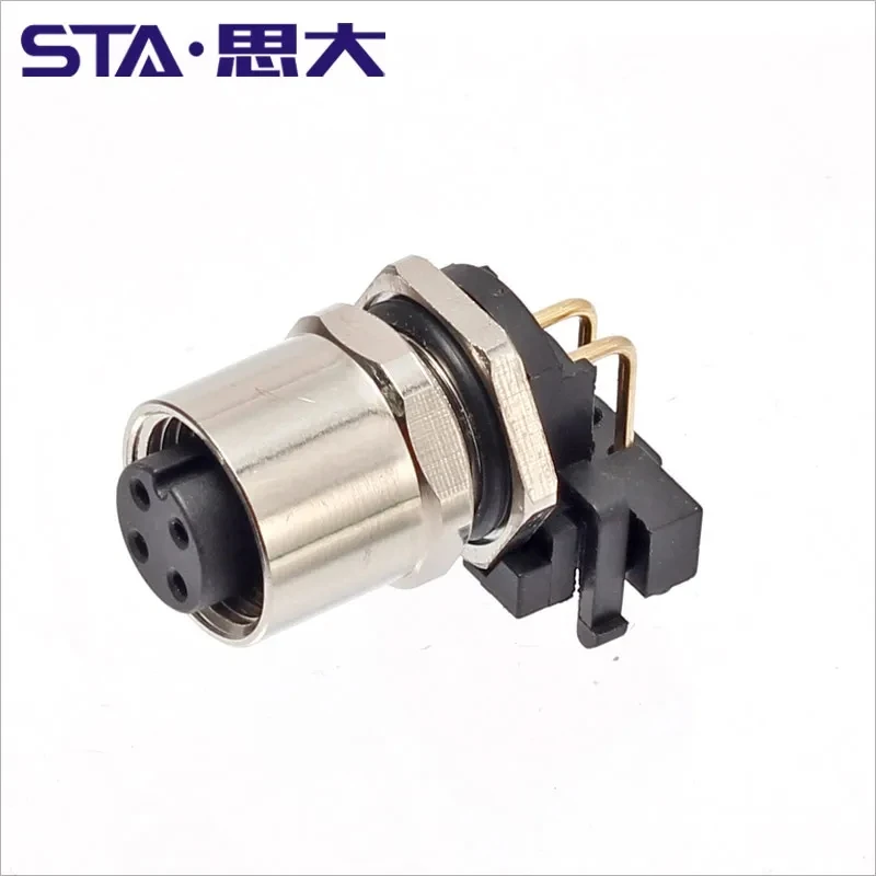 M12 بزاوية نوع ثنائي الفينيل متعدد الكلور 8 دبوس رمز ، إبرة منحنية ، لوحة جبل المقبس ، درع الأرض ، THR 2 ، 3 ، 4 ، 5 ، 6 ، 12 أقطاب ، موصلات IP67 #3