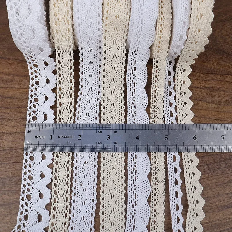 2/5M Cotton Lace Trim Vintage Lace Ribbon Crochet Cotton Lace Scalloped Edge for Bridal Wedding Decor DIY Craft Sewing Supplies