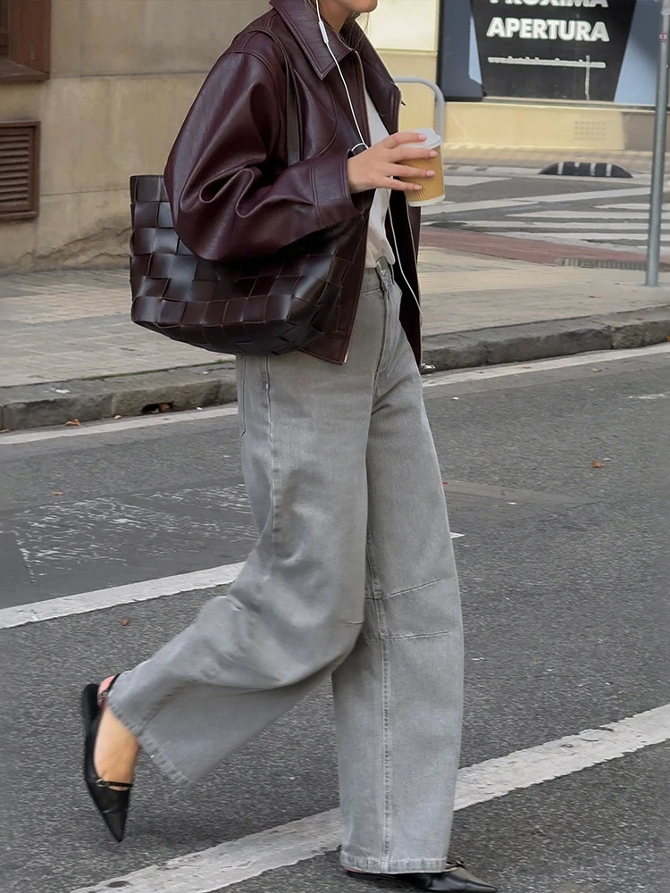 Kliou Faux Leather Jacket Woman Autumn Trend Zipper Lapel Full Sleeve Hottie High Street Fashion Versatile Style Basic Coats