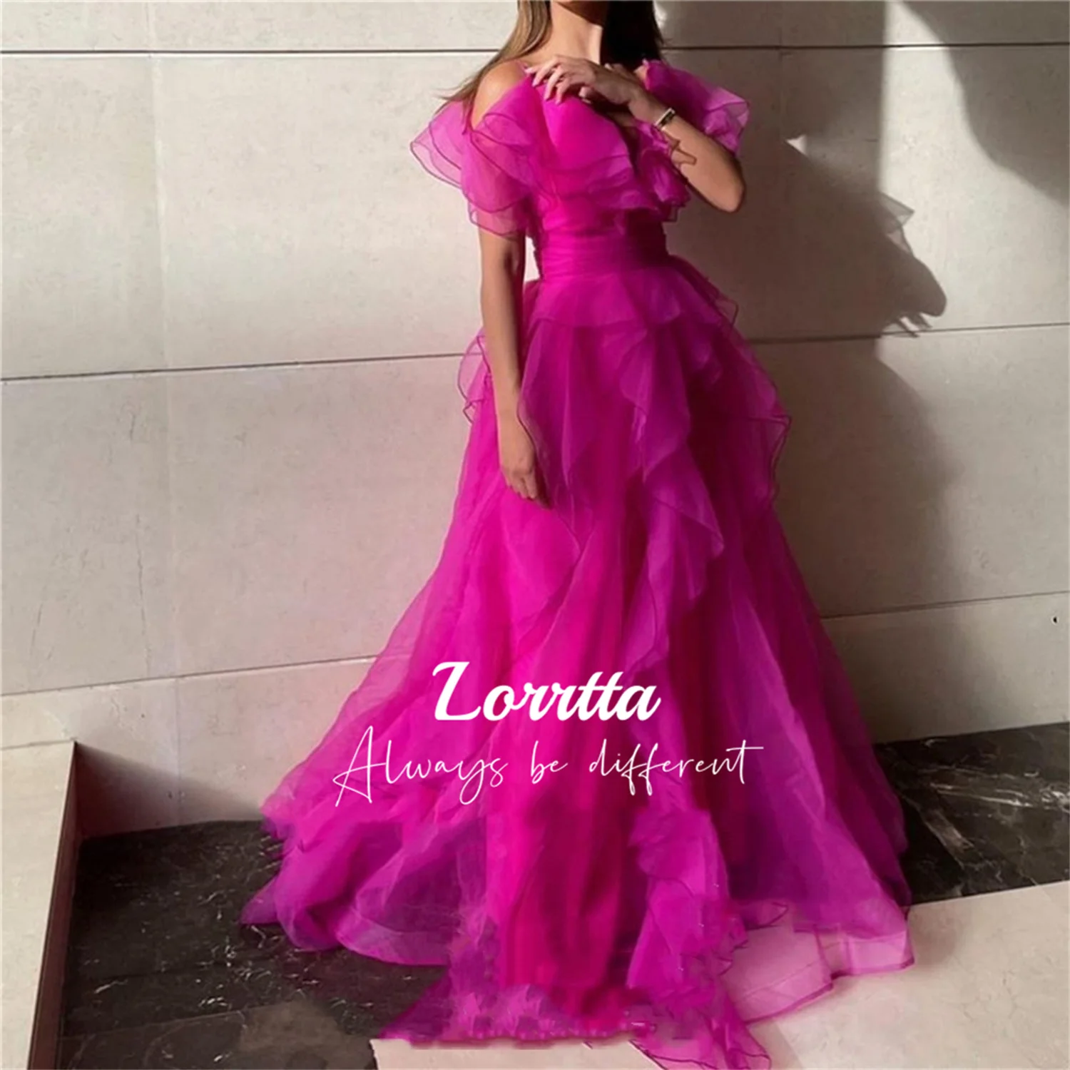 

Lorrtta Organza A-line Ball Gown With Sexy Rose Pink Rolled Edges and Floor-length Dresses for Women Party Wedding Evening Dress