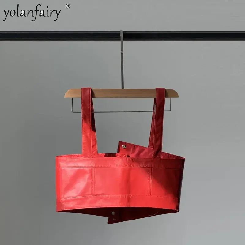 YOLANFAIRY Echtes Leder Weste Frauen Kurze Unregelmäßige Schlinge Schaffell Weste Weibliche Schatz Weste Mantel Mode Roupas Femininas