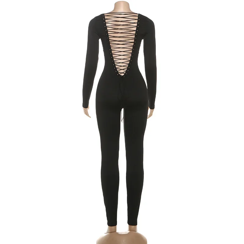 جمبسوت نسائي مثير برباط بدون ظهر نحيل برقبة على شكل حرف U وأكمام طويلة وأرداف خوخية ضيقة ملابس خروج غير رسمية ملابس نوادي #5