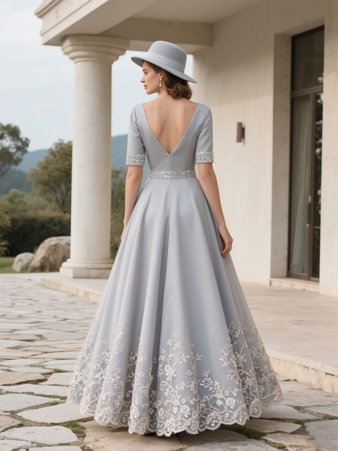 Gaun Ibu dari Pengantin Wanita Sifon A-Line Mewah Gaun Malam Tamu Pernikahan Applique Leher V Panjang Selantai 2025 Gratis Disesuaikan