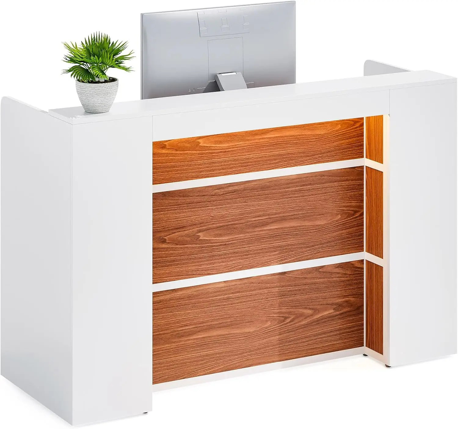 Little Tree 63 Inches Reception Desk, Modern Reception Table With Led Light, Front Counter Desk, Wooden Checkout Counter For
