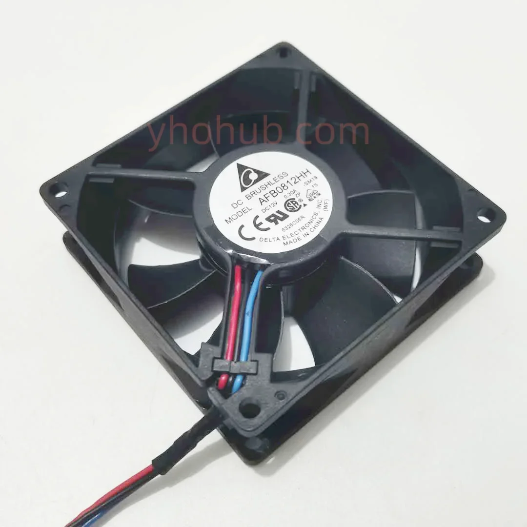 Delta Electronics AFB0812HH SM19 3-Wire 80x80x25mm Server Cooling Fan DC 12V 0.30A for Computer Hardware Cooling System