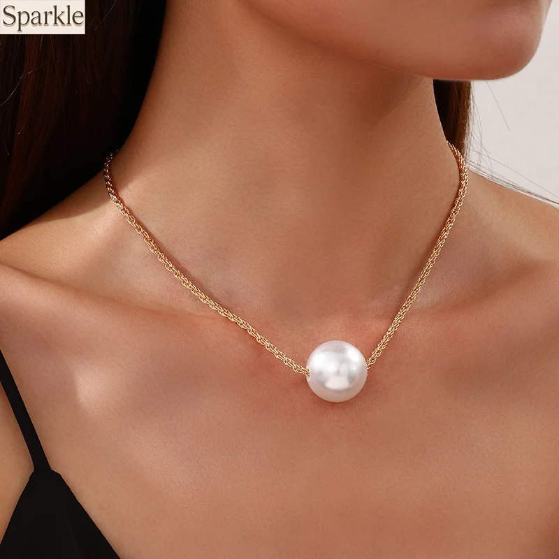

Minimalist Large Pearl Pendant Necklace Preppy Style Collarbone Chain for Women Charm Chains Necklaces Luxury Neck Accessories